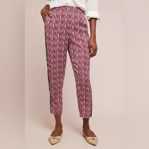 Anthropologie Red and Blue Patterned Cropped Pants - Picture 4 of 12